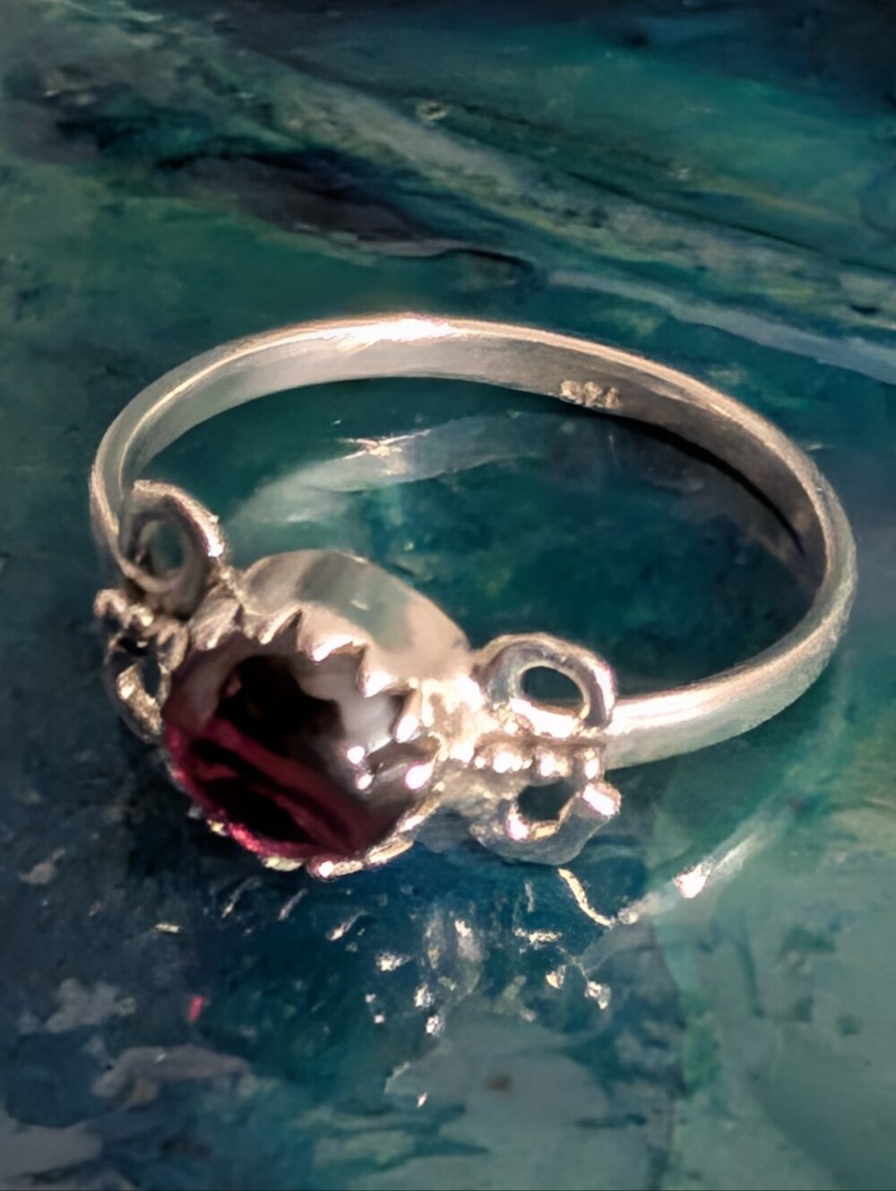 🆕 Unique 925 Sterling Silver Ring Genuine Garnet Ring Size 10 Solid Sterling - Picture 6 of 11